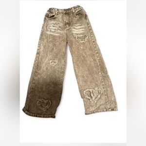 SHEIN Kids Brown Jeans with Heart Details Scandi Girl